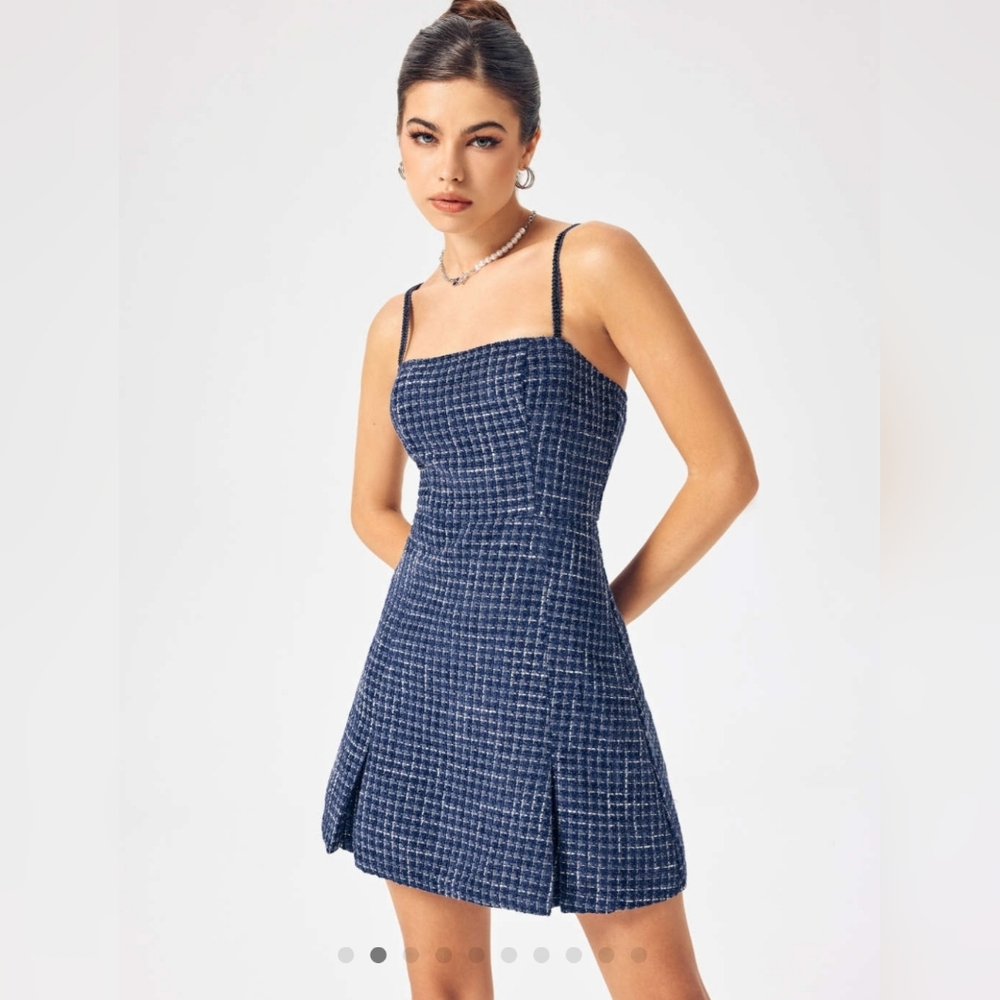 Tweed Sleeveless Split Short Dress